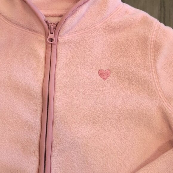 3/$20 OSHKOSH Full Zip Fleece Sweater Baby Pink Heart Collared Girls Jacket - Picture 4 of 10